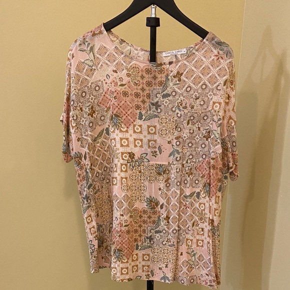 Chris & Carol Tops - Chris & Carol Multicolor Patchwork Short Sleeve Top